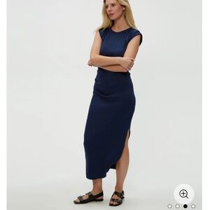 Michael Stars Navy Blue Nocturnal Calliope Power Shoulder Maxi Dress Large